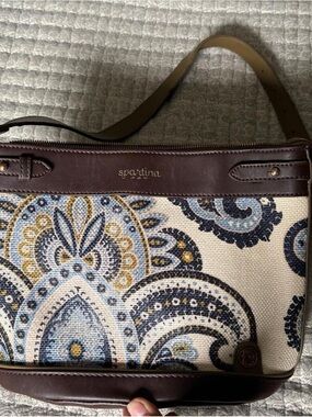 Spartina 449 Women’s Paisley Canvas Crossbody Bag in Navy & Brown